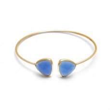 Blue Chalcedony Trillion Gemstone Bezel Bracelet 